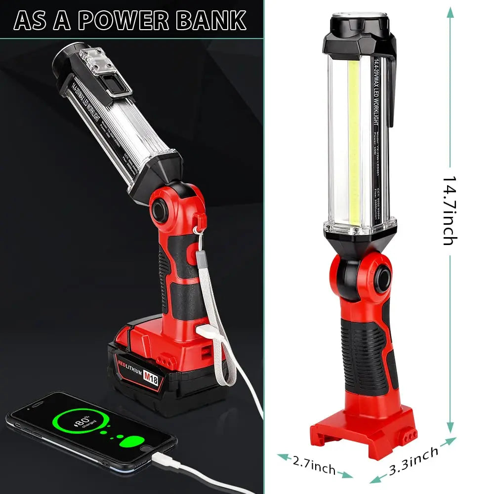 Portable Camping Light Outdoor Flashlight for Milwaukee 18V Battery Rechargeable LED Work Light for Workplace Emergency Lighting Vue