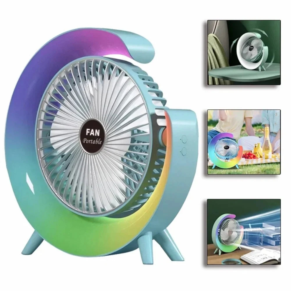 Portable Fan USB Rechargeable Fan LED 7 Colors Electric fan 180°Adjustable summer Camping fans 3 Speeds mini Fan for xiaomi Fan Vue