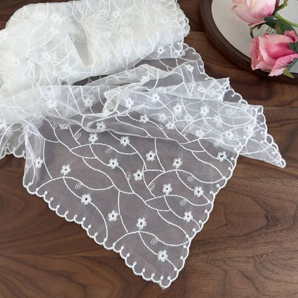 Retro Embroidered Flower Lace Scarf Lightweight Long Sunscreen Shawl