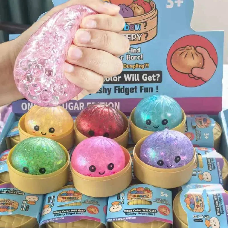 Dumpling Squishy Glitter With Box Dumplings Sensory Steamer Soft TPR Dough Ball for Decompression Fidget Toy Stress Relief Gift Vue