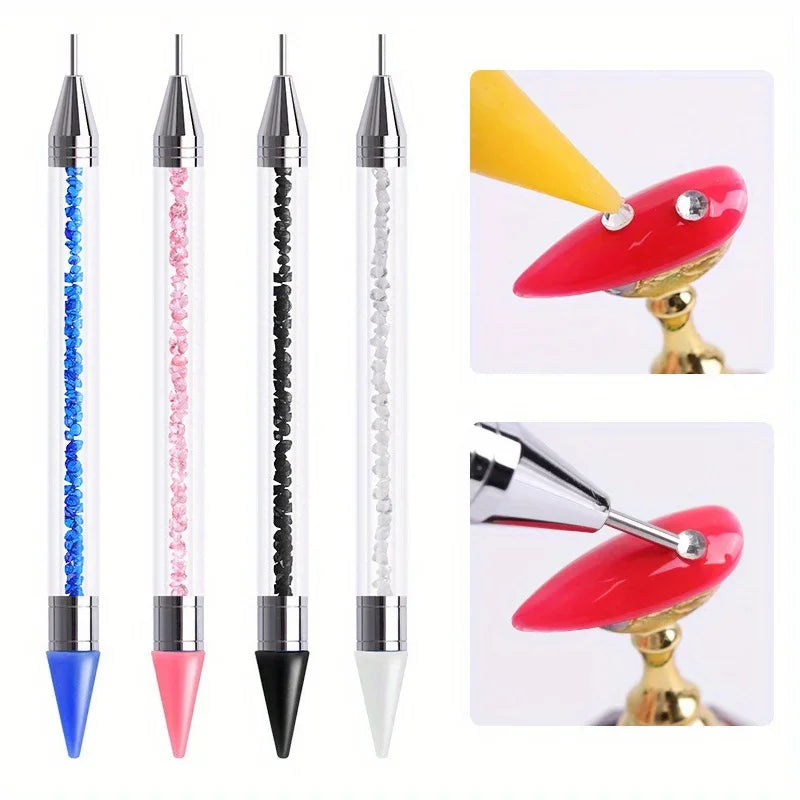 2Pcs set of manicure double-ended diamond pens with crayons stainless steel tweezers nail art grafting eyelashes manicure tools Vue