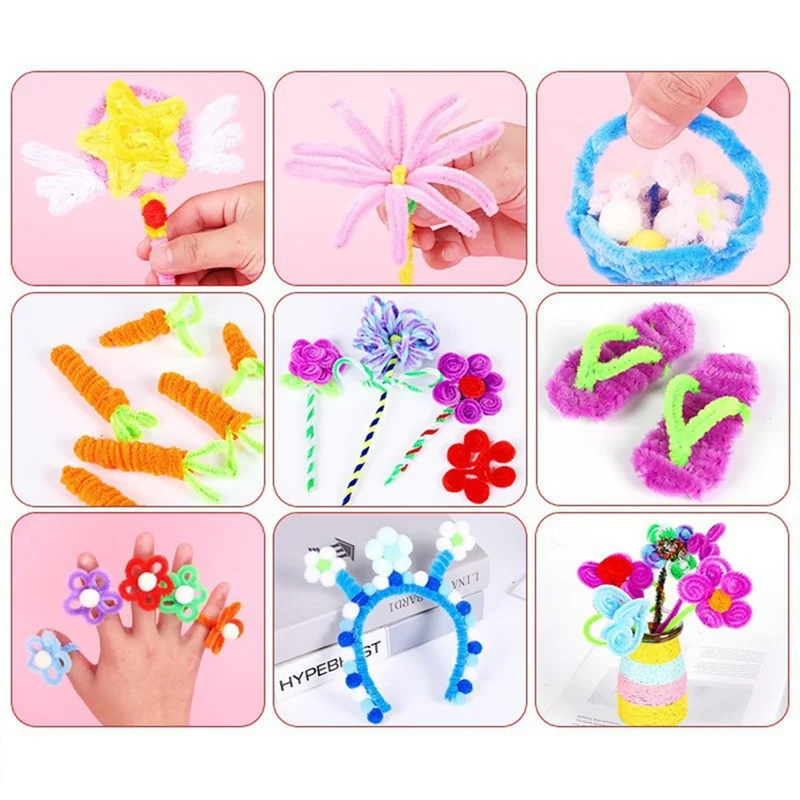 ABKW-Colorful Pipeline Cleaner Toy Handmade DIY Twist Stick Educational Twist Stick Color Hair Root Tops Vue As Shown