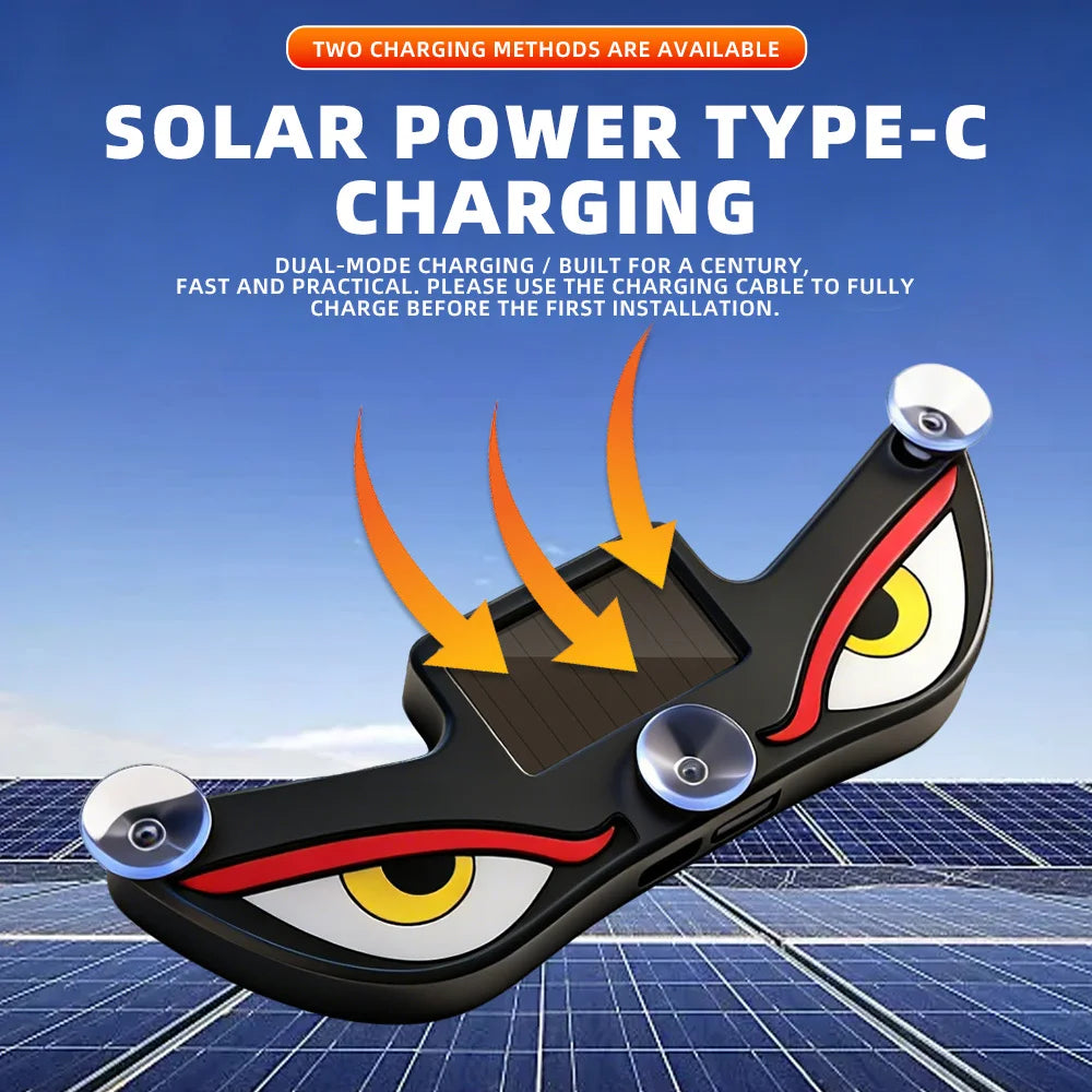Demon Eye Solar Powered Wireless Car Interior Light, USB Rechargeable Breathing Neon Atmosphere Mood Lamp, Suction Cup Vue