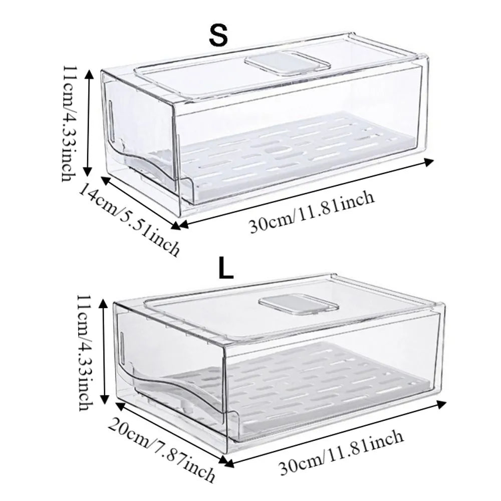 Plastic Drawer-type Fresh-keeping Box Large Capacity Stackable Refrigerator Storage Box Dust-Proof with Drain Tray Vue