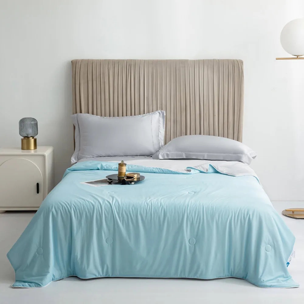Double Side Air Condition Comforter Cooling Fabric Solid Color Summer Thin Quilt Quilting Lightweight Cooling Blanket Dormitory Vue Blue 59.06x78.74 in