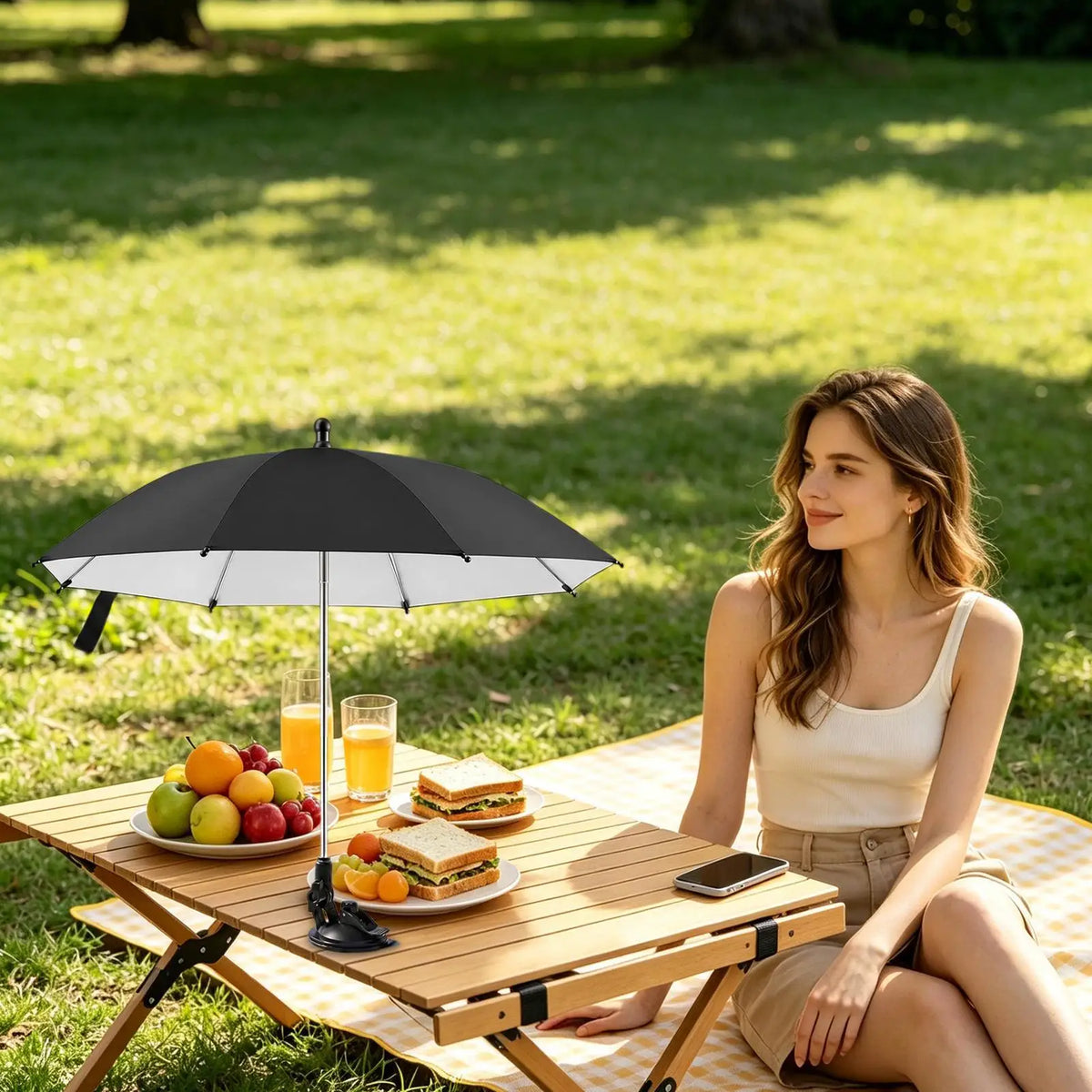 Table Top Umbrella w/Suction Cup Base, Portable Adjustable Sun Shade for Drinks, UV Protection Mini Parasol for Beach Patio Trip Vue
