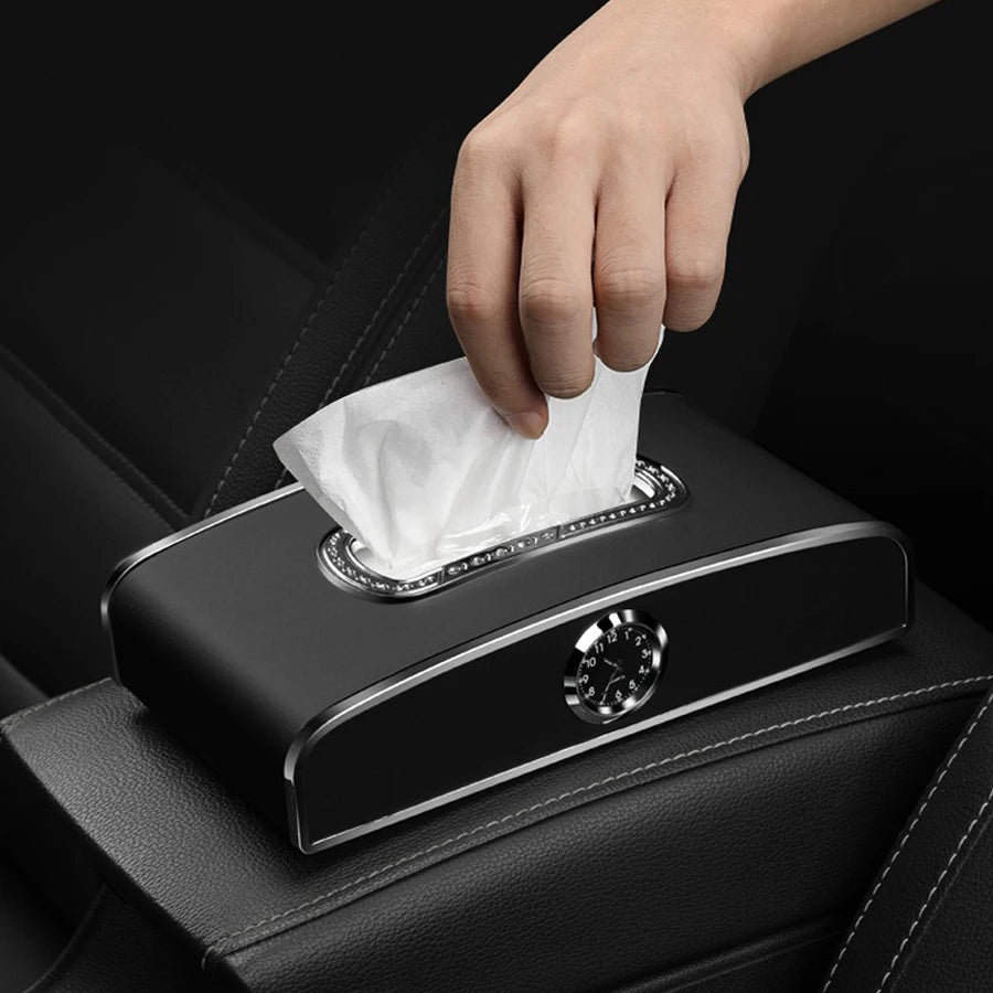 Luxury Solid Color Leather Wear-Resistant Tissue Box Car Seat Back Sunshade Hanging Tissue-Bag Buckle Strap Easy Installation ﻿ Vue