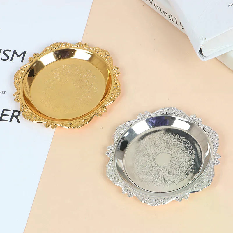 Silver Golden Iron Tray Glossy Plate Decoration Ornaments Buffet