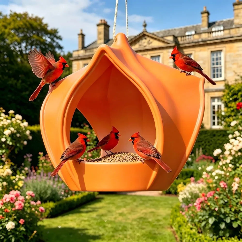 Plastic Hanging Bird Feeder Birdhouse Large Capacity Bird Feeding Station Water-Resistant Weatherproof Wild Bird Feeder Vue Orange