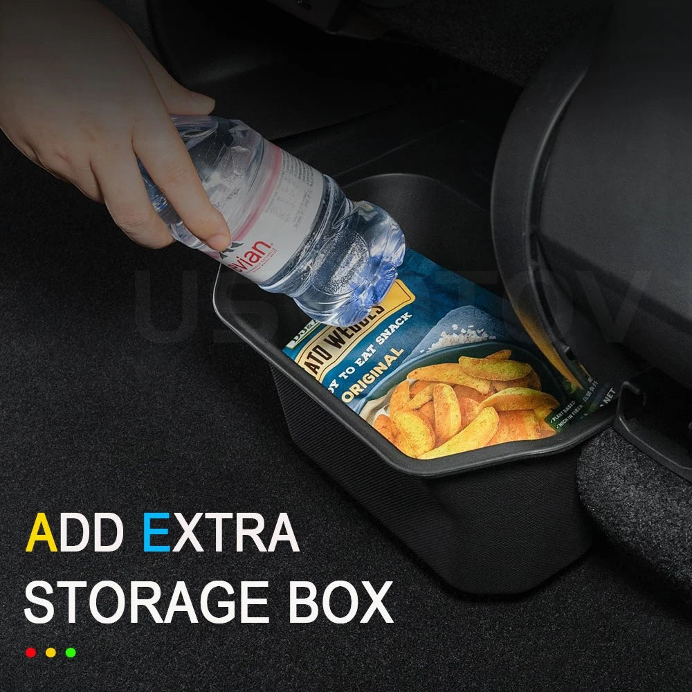 For Tesla Model Y Juniper 2025 2026 Trash Garbage Can Rear Center Console Organizer Under Seat Storage Box Kick Pads Accessories Vue