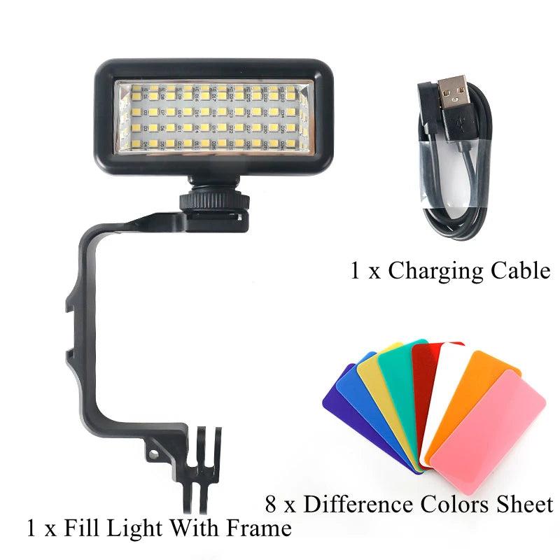 Diving Fill Light Waterproof 40M Underwater Led Video Lamp For Gopro Hero 11 10 9 Dji Action 3 Action Camera Accessories SLR Vue Light With Frame