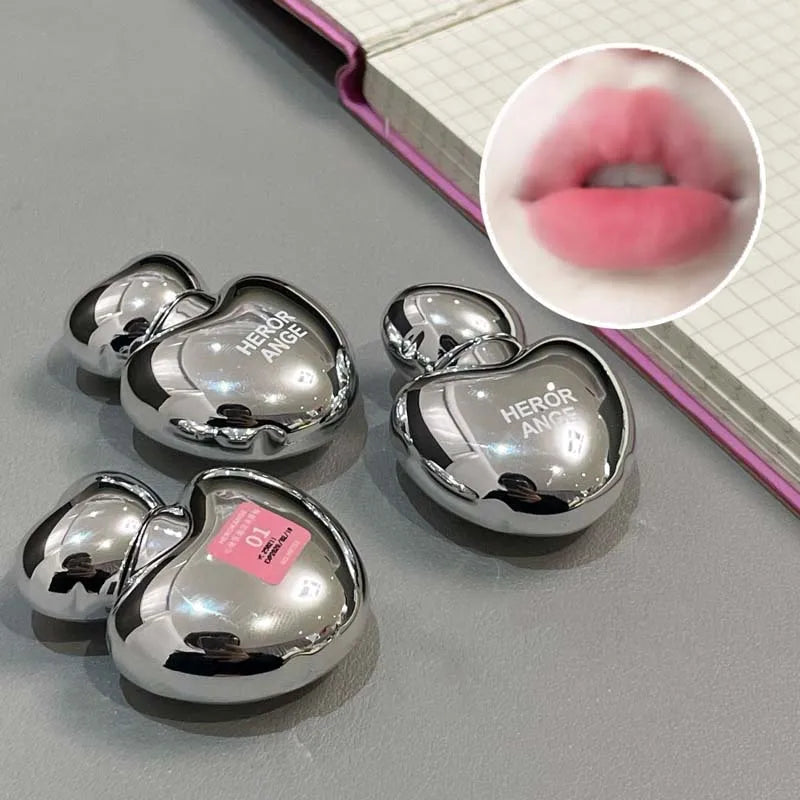 Silver Heart Lipstick Velvet Matte Blush Mud Clay Lip Gloss Lip & Face Liquid Lip Tint Cream Pigment Long Lasting Silky Cosmetic Vue