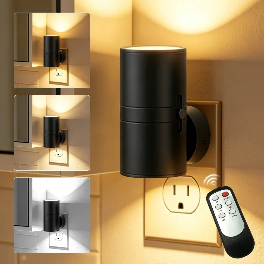 LED Plug-In Wall Sconce Night Light with Dusk-to-Dawn Sensor Up Down Lighting for Bedroom Hallway Indoor Decorative Lamp Vue 3 colors remote EU Plug