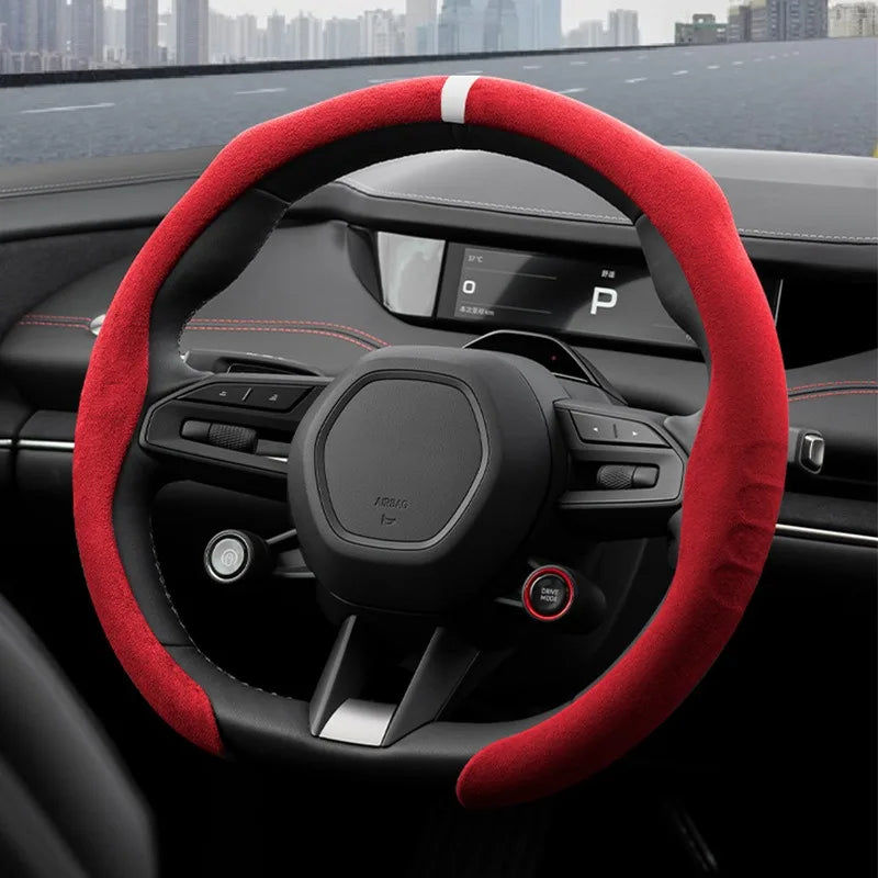 Suede Leather 38cm Car Steering Wheel Cover, Breathable, Auto Decoration For Genesis GV60, GV70, GV80, G80, G70, G90, 2021, 2022 Vue