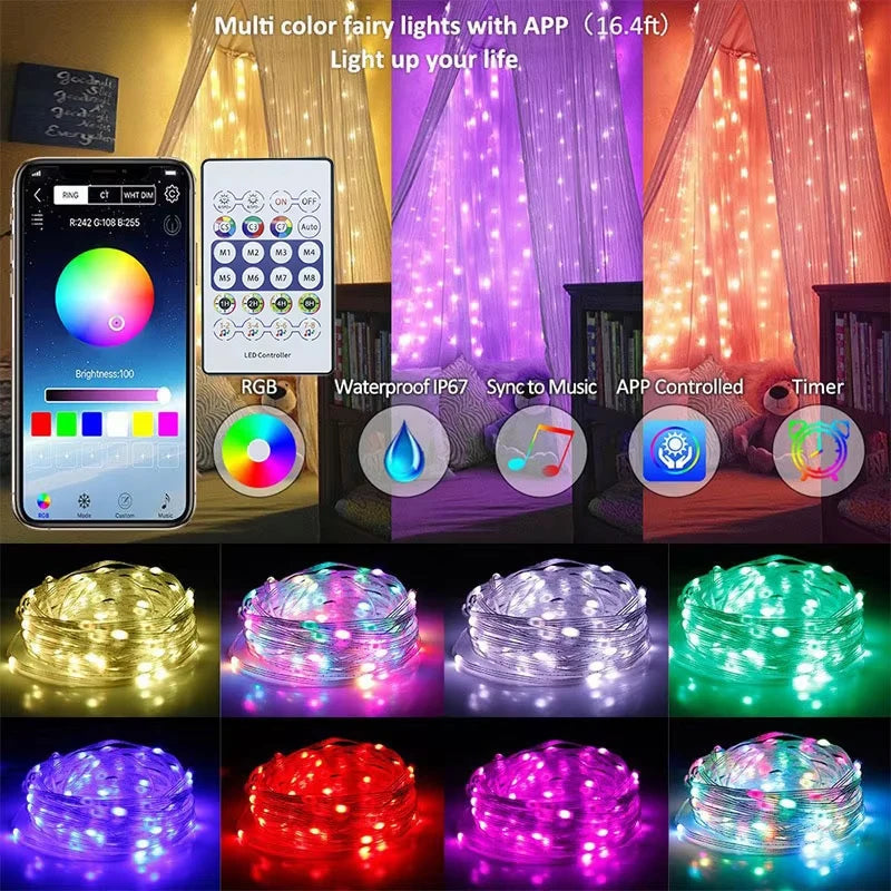 RGBIC WS2812B Smart LED Garland USB Bluetooth APP Control Music Sync Addressable Fairy Light Indoor Holiday Birthday Party Decor Vue