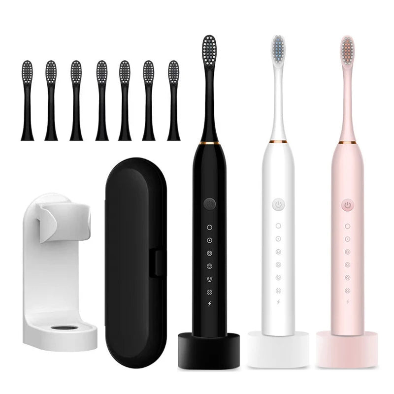 Ultrasonic Electric Toothbrush Rechargeable USB with Base for Adults 6 Modes Sonic Toothbrush IPX7 Waterproof Travel Box Holder Vue