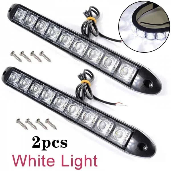 2Pcs 9 LED 12V Car Daytime Running Light Flexible Waterproof Fog Day Driving Head Lamp Vue WHITE