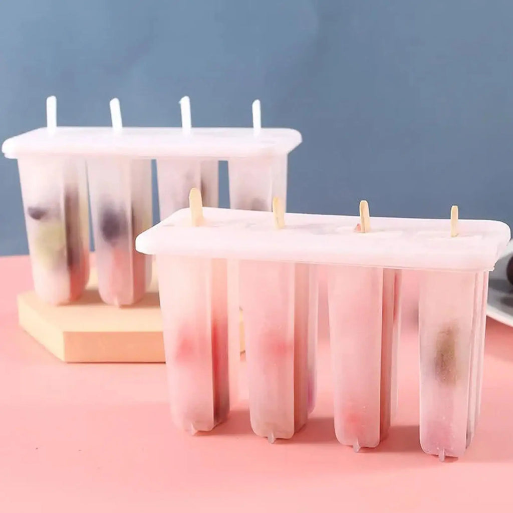 Reusable Ice Pop Maker 4-Cavity Ice Bar Mold Homemade Popsile Mold For Chocolate Yogurt Fruit Gelatin Dessert Cake Baking Tools Vue