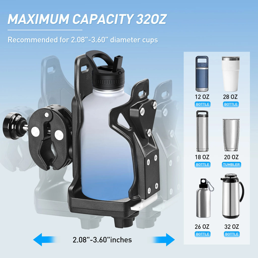 Frokom Motorcycle ATV Cup Holder, Universal Water Bottle Holder with 0.5”- 1.57” Metal Clamp, Upgraded Drink Holder for Motorcycle Bike Baby Stroller Wheelchair Golf Push Cart Marine Boat Tractor Vue