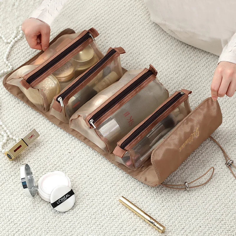 Detachable Cosmetic Bag Portable Large Capacity 4 in 1 Makeup Bags Portable Folding Travel Cosmetics Storage Toiletry Bag Vue