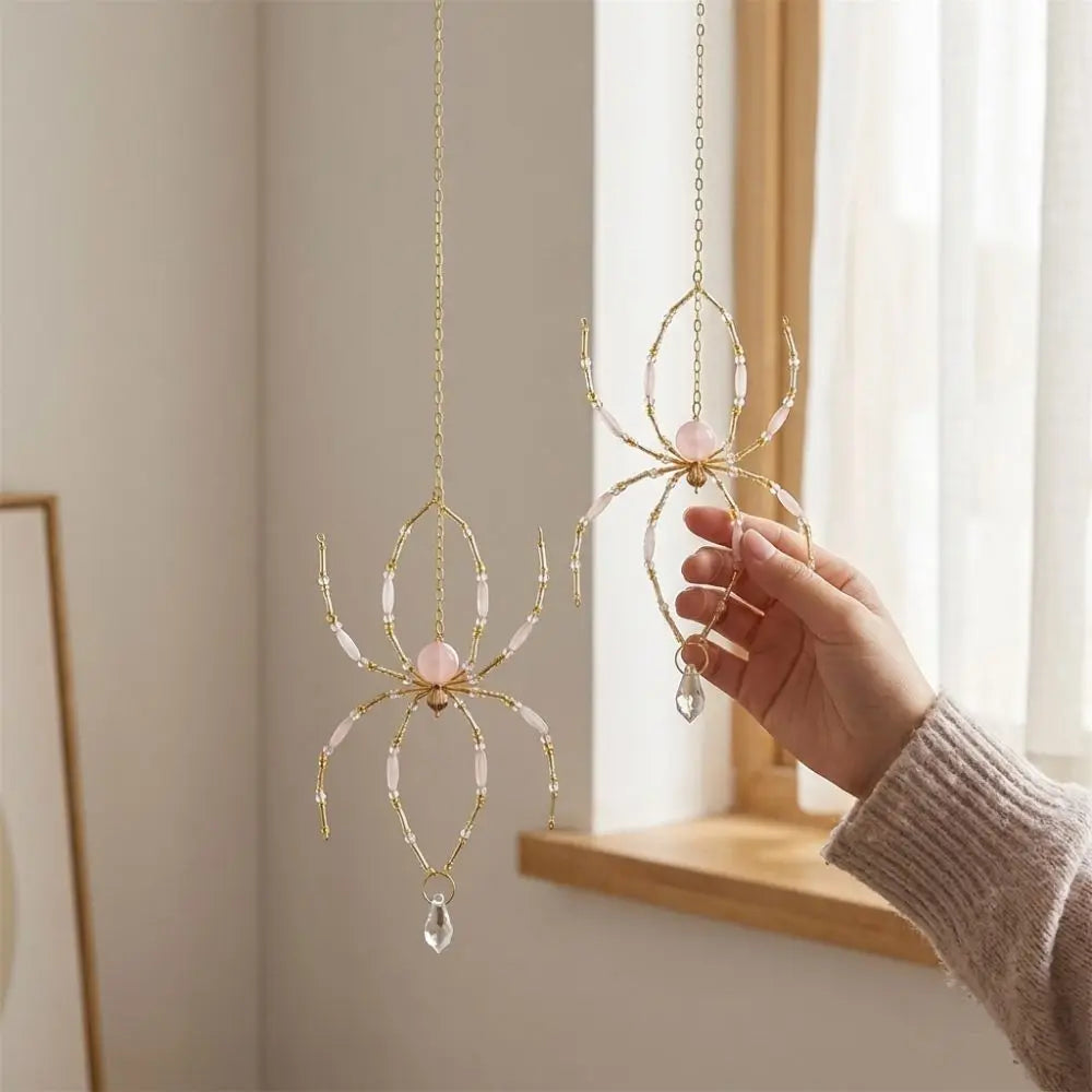 Eight-Leg Spider Shape Crystal Spider Sun Catcher Handmade Gold-Tone Chain Window Hanging Spider Decor Light Refracting Vue