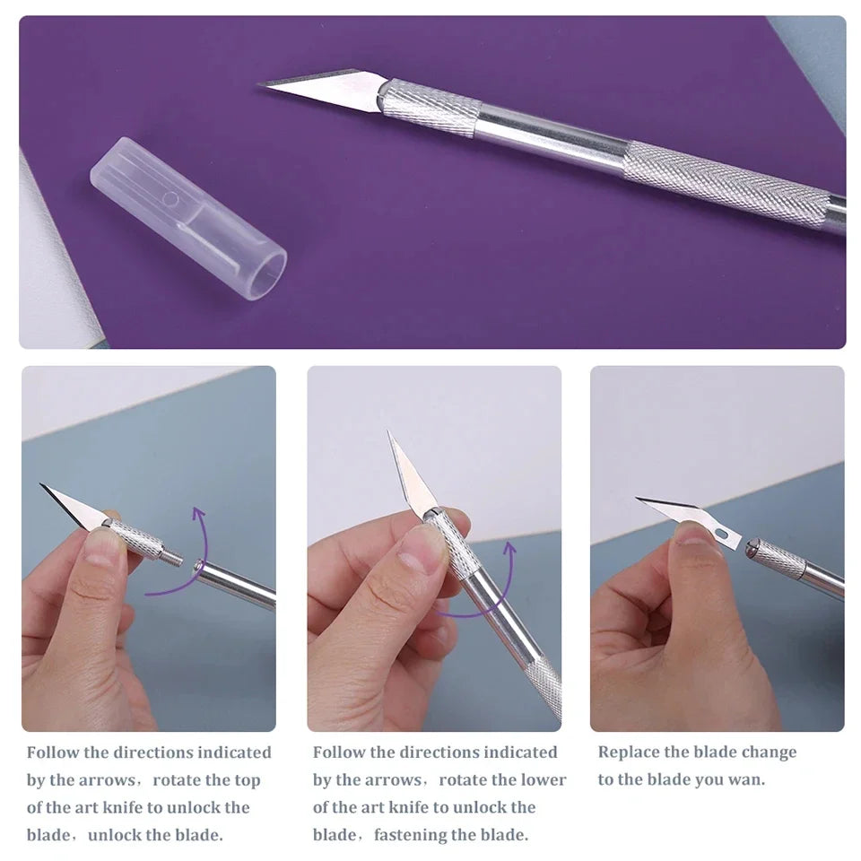 5pcs Blade Fniiva Engraving Cutter withMetal Handle Craft Carving Sculpture Paper Non-Slip Knife DIY Repair Hand Leather Tools Vue