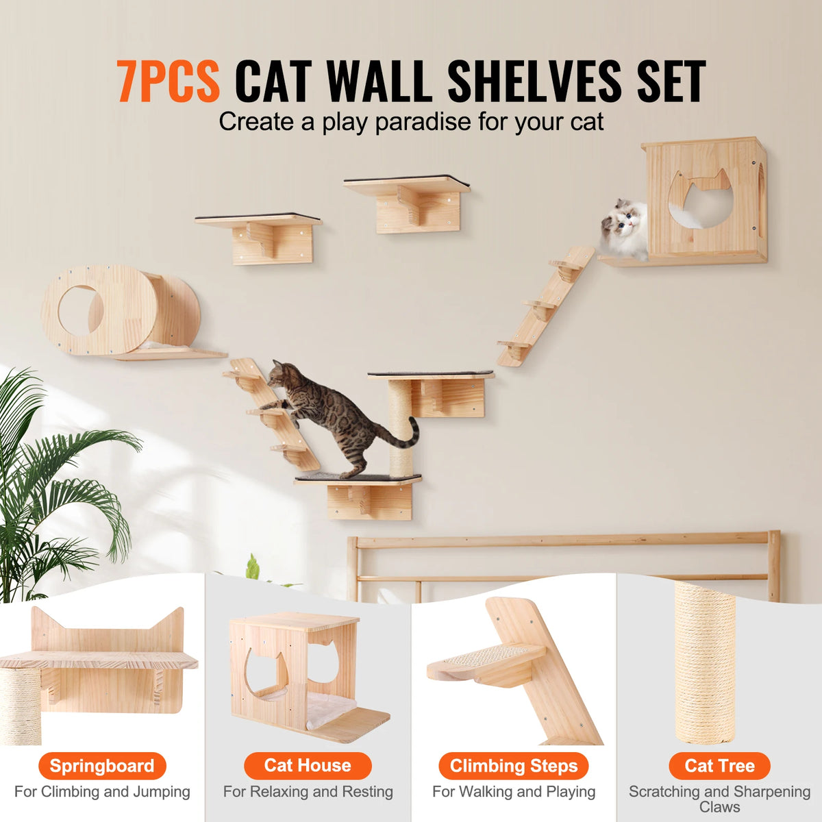 Wall-Mounted Cat Shelves with Hammocks, Perches & Cat Tree Cat Wall Shelf Set Vue