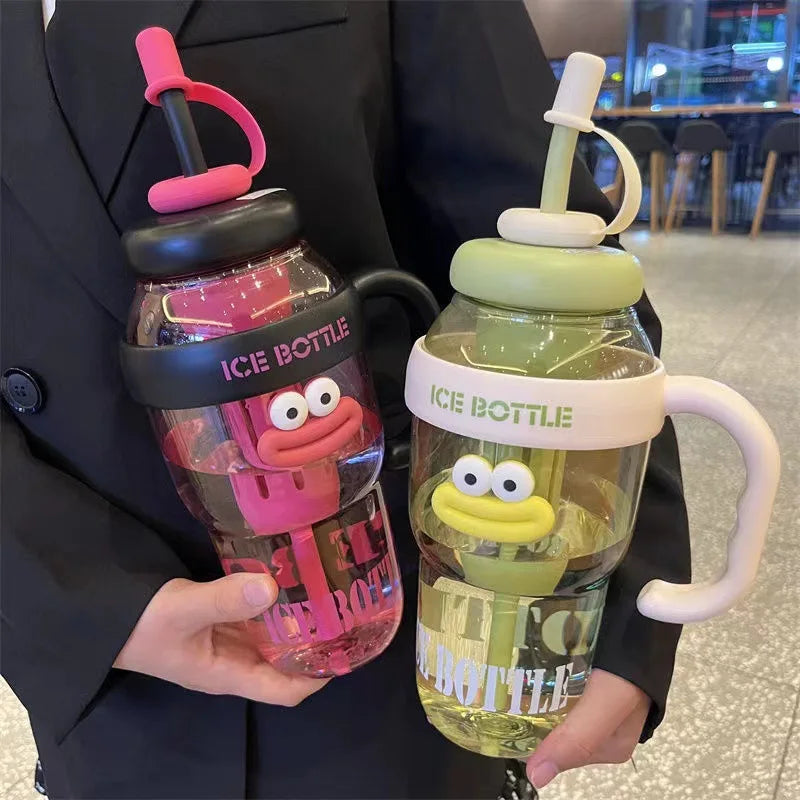 1100ML Water Bottle with Straw and Tea Infuser Large Mouth Leak Proof Lid Travel Sport Tumbler for Beach Outdoor Adventure Vue