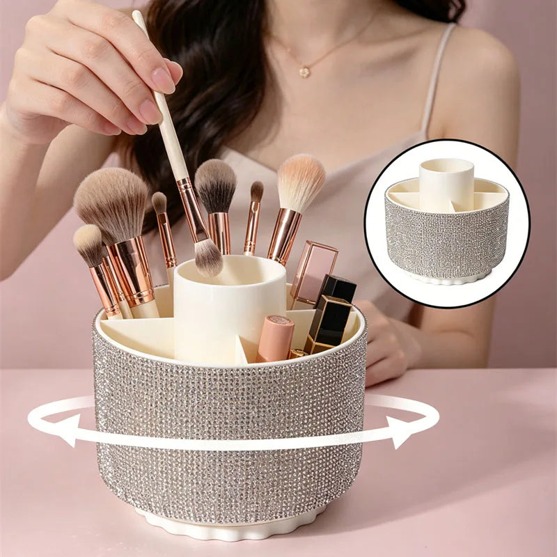 360° Rotating Makeup Brush Holder Spinning Diamond Comestic Tools Organizer Multi-Compartment Nail Brush Makeup Tool Organizer Vue