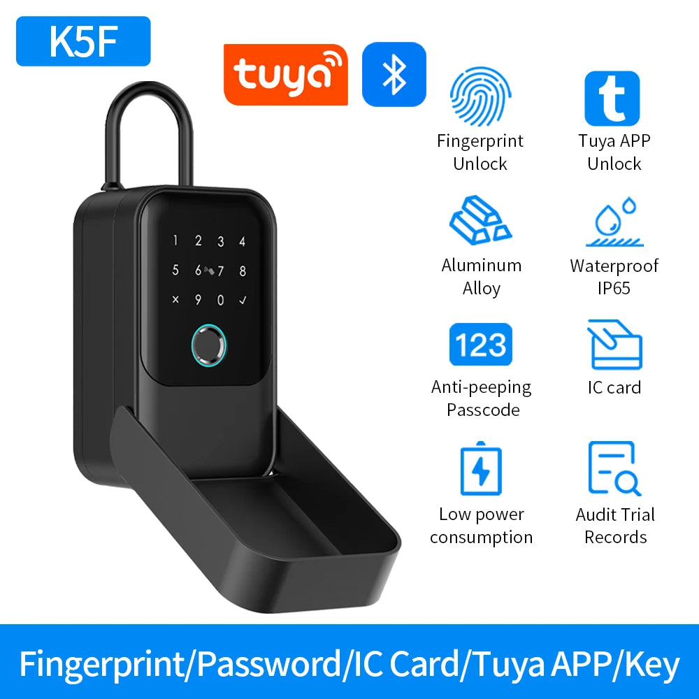 TTlock/work with tuya app Password Smart Fingerprint Digital Card Smart Tuya Electronic Portable IP66 Smart Lock Box Vue KB5F-tuya