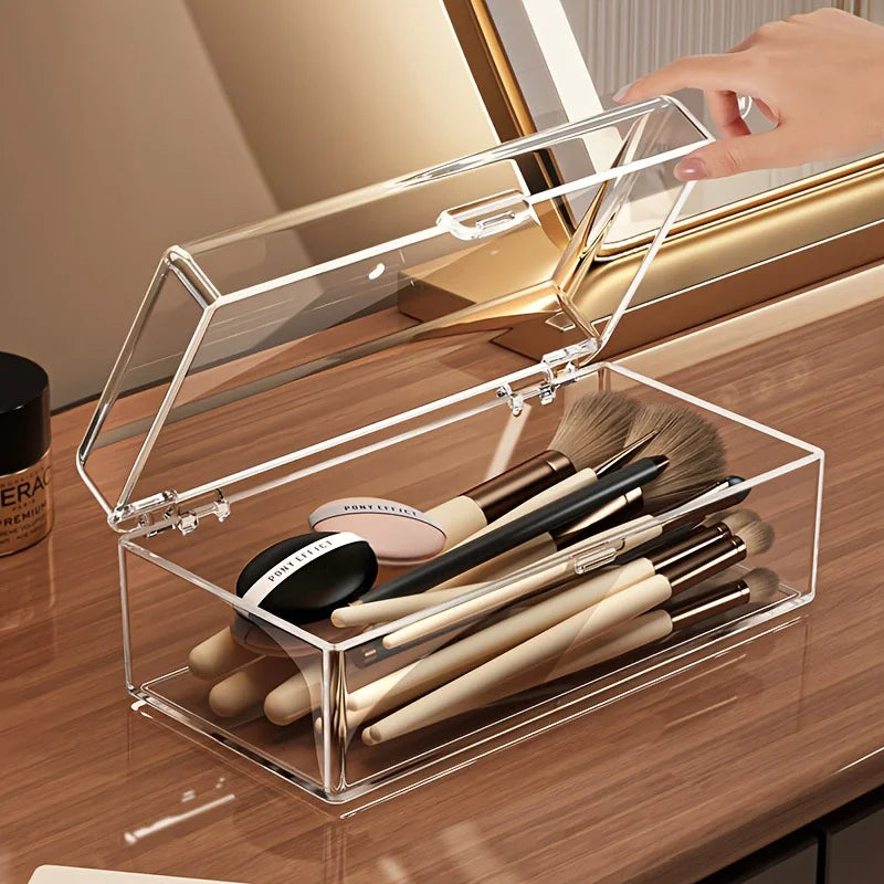 Stackable Acrylic Makeup Brushes Storage Box with Lid Clear Makeup Sponges Organizer Dustproof Cosmetic Tools Puff Storage Case Vue 1 Grid