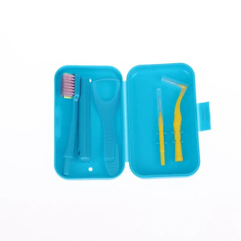 Care Kit Detachable Toothbrush with Interdental Brush Tongue Scraper Reusable Oral Set For Home Office Travel Vue Blue