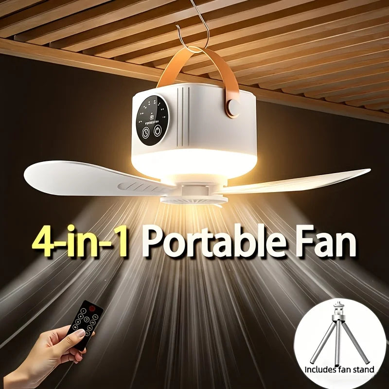 Portable USB Camping Fan Light Silent Tripod Stand Adjustable Speed