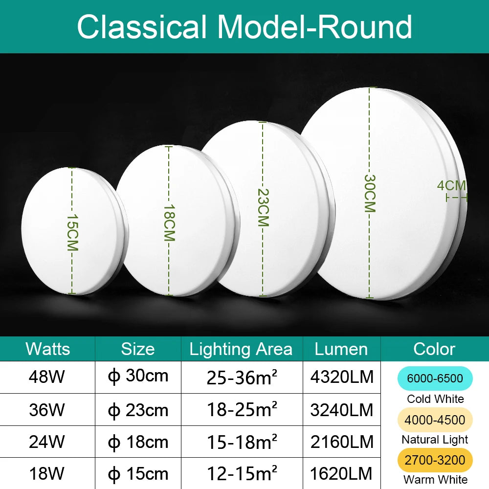 Modern Round LED Ceiling Lamp 18W-48W Bedroom Light Fixture - Energy Efficient Room Ceiling Light for Home Decor Vue