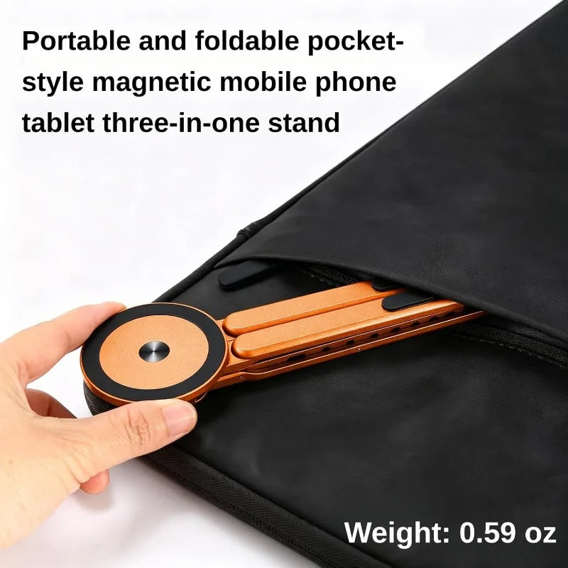 3-in-1 Foldable Laptop Stand Magnetic Phone Holder Aluminum Portable Desk Tripod Mount for Laptop Tablet & Phone Travel Vlogging Vue
