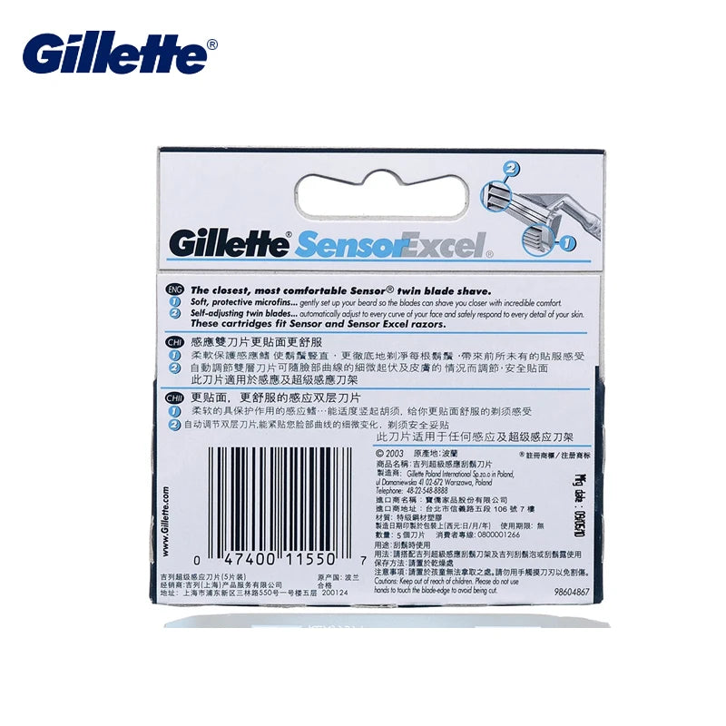Gillette Sensor Excel Men's Razor Blades Replace Heads Facial Beard Shaving Hair Removal Double Layer Shaver Blade for Vector 3 Vue