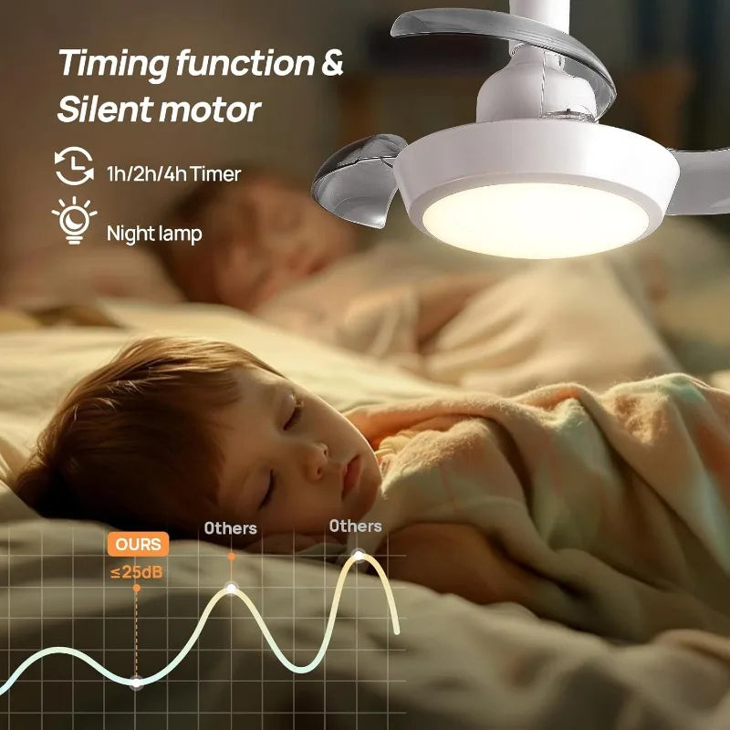Socket Fan Light with Remote Ceiling Fan Light with E27 Socket Quiet LED Dimmable Flush Mount Fandelier for Workshop Bedroom Vue