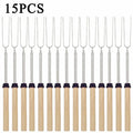 Outdoor Telescoping BBQ Fork Stainless Steel with Wooden Handle U-Shaped Hot Dog Skewer for Grilling Bonfire BBQ Use Vue Silver-15PCS