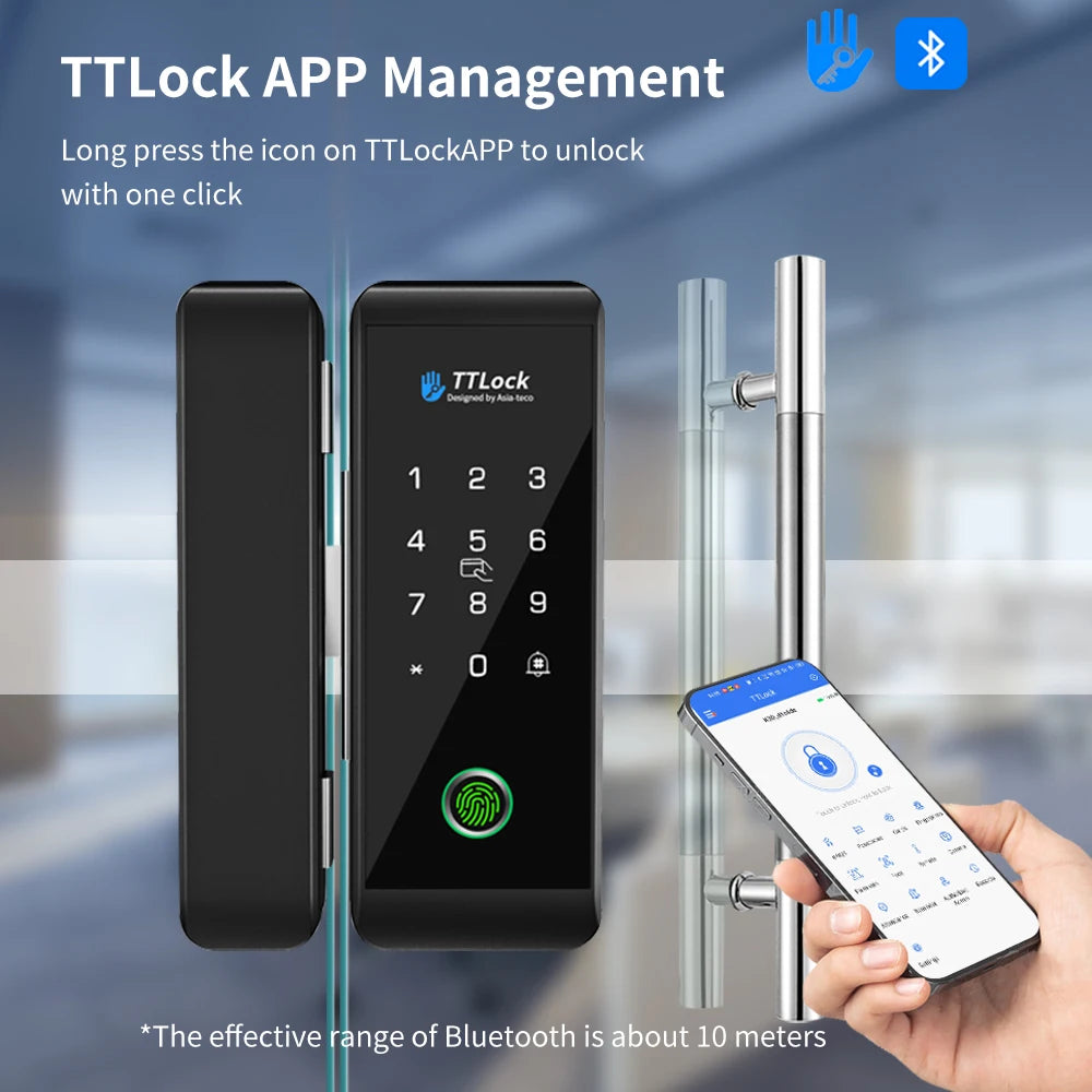 JDS6 TTLOCK APP Sliding Glass/Wood Fingerprint Lock Bluetooth Biometric Electronic Office Password 13.56Mhz RFID Keyless Unlock Vue