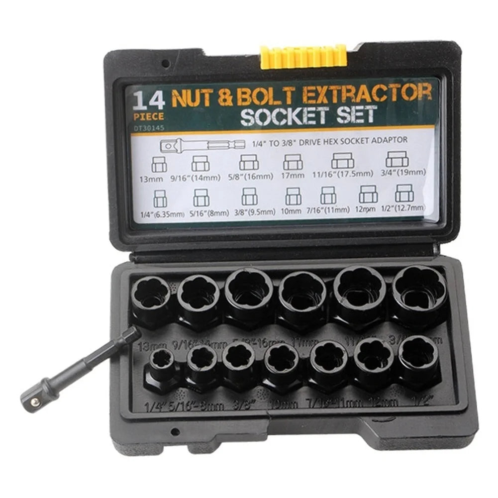 14-Piece Nut & Bolt Extractor Set – Stripped Screw Remover Kit Bolt Extractor Set Vue China Mainland