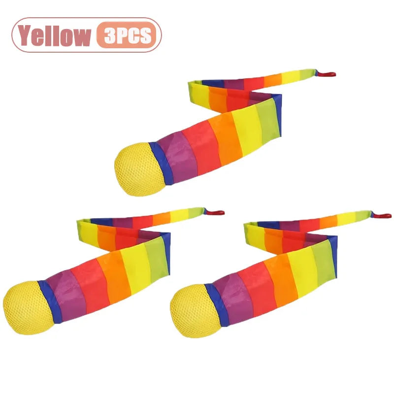 1-20PCS Rainbow Tail Throw Catch Ball Soft Colorful Playground Toy for Kids Adults School Training Gift Sports Durable Fun Vue Yellow-3PCS