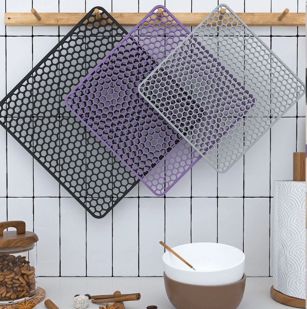 Silicone Kitchen Sink Pad Adjustable Drain Drying Pad, Sink Protector with Quick Drain & Easy Storage Vue