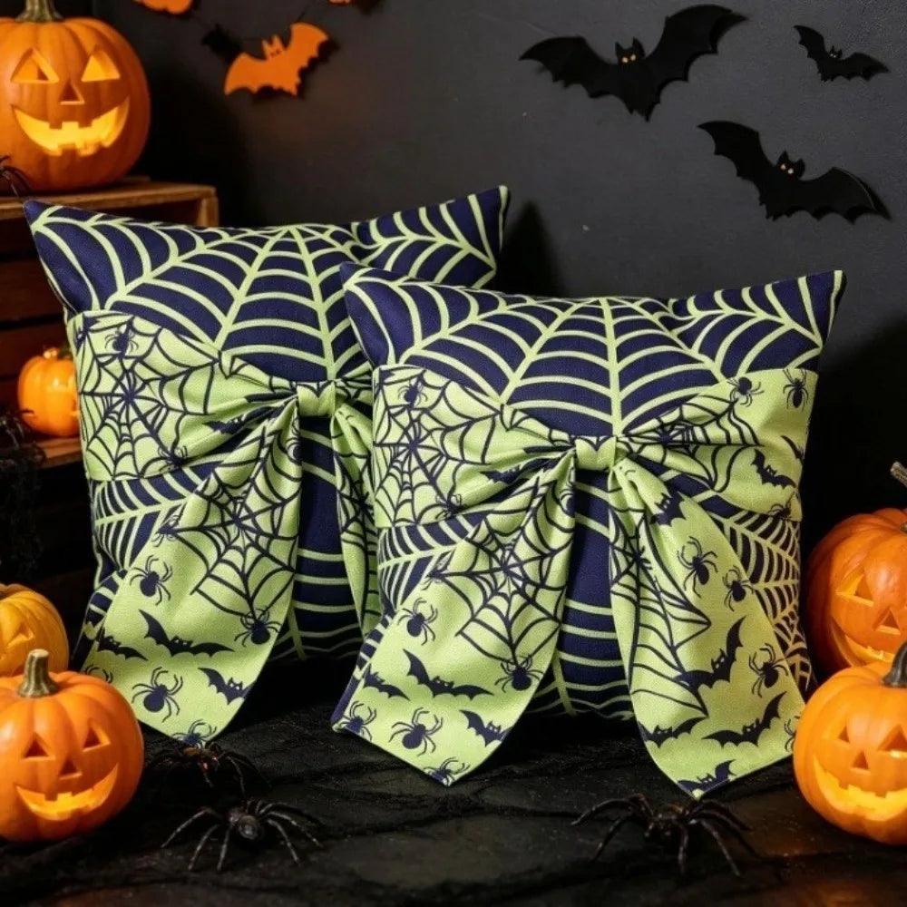 Gothic Style Halloween Ghost Pillowcase Washable Wear Resistant Spider Web Cushion Cover Comfortable Soft Square Pillow Covers Vue