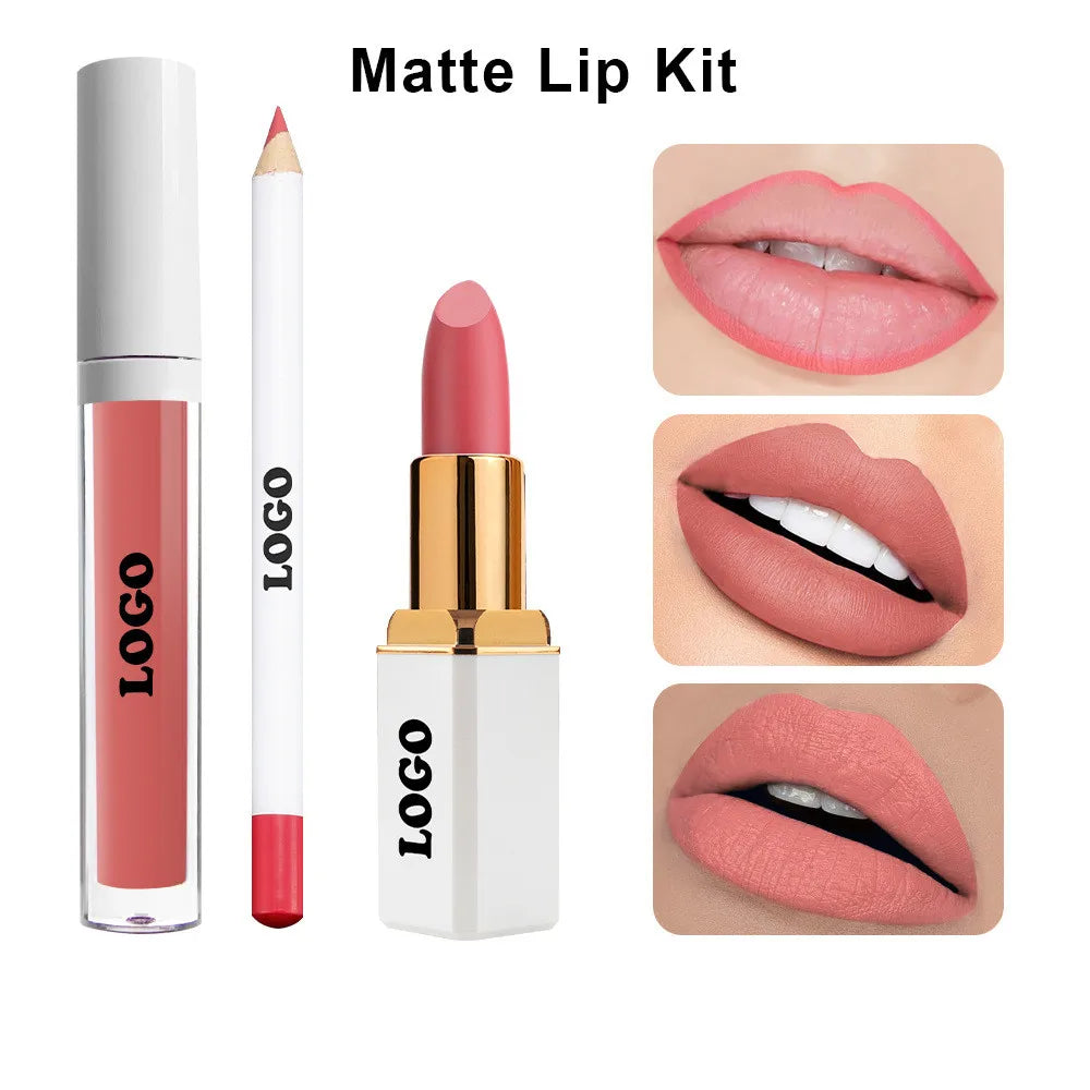3pcs Lipgloss Lipstick Lip Liner Set Custom Logo Makeup Nude Velvet Waterproof Lip Gloss Tint Glaze Long Lasting Cosmetics Kit Vue