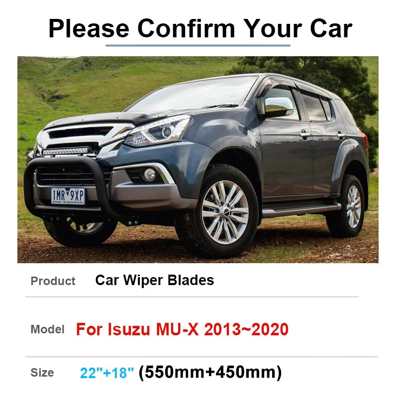 22"+18" Car Front Wipers For Isuzu MU-X MUX 2013~2020 2015 2018 Window Front Wiper Blades Brushes U J Hook Arm Auto Accessories Vue