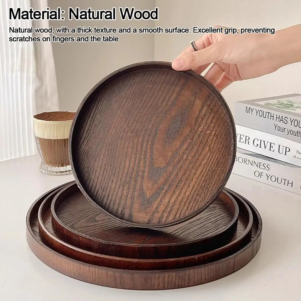 Vintage Round Serving Tray Wooden 21 24 27 30 Wood Platte Dessert