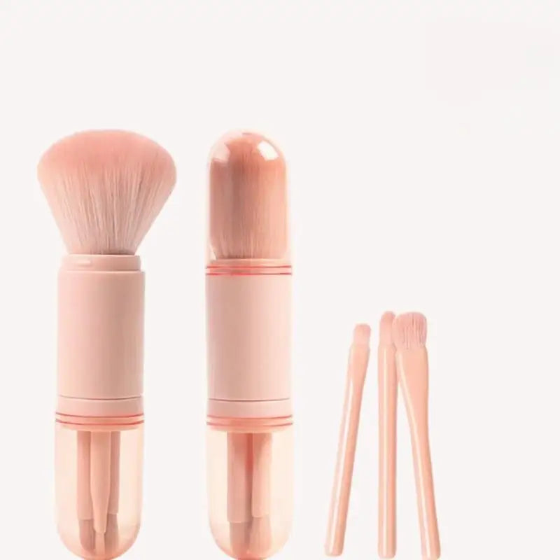 Retractable 4 in 1 Makeup Brushes Set Portable Kabuki and Three Eye Brushes for Quick Touch Ups Compact for Handbags and Travel Vue