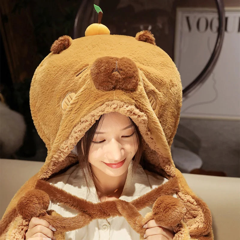Green Alien Cat Seal Capybara Black Cat Robes Cloak Cute Animal Plush Cloak Blankets Swaddle With Hood Boys Girls Winter Gifts Vue Brown capybara 80x120cm