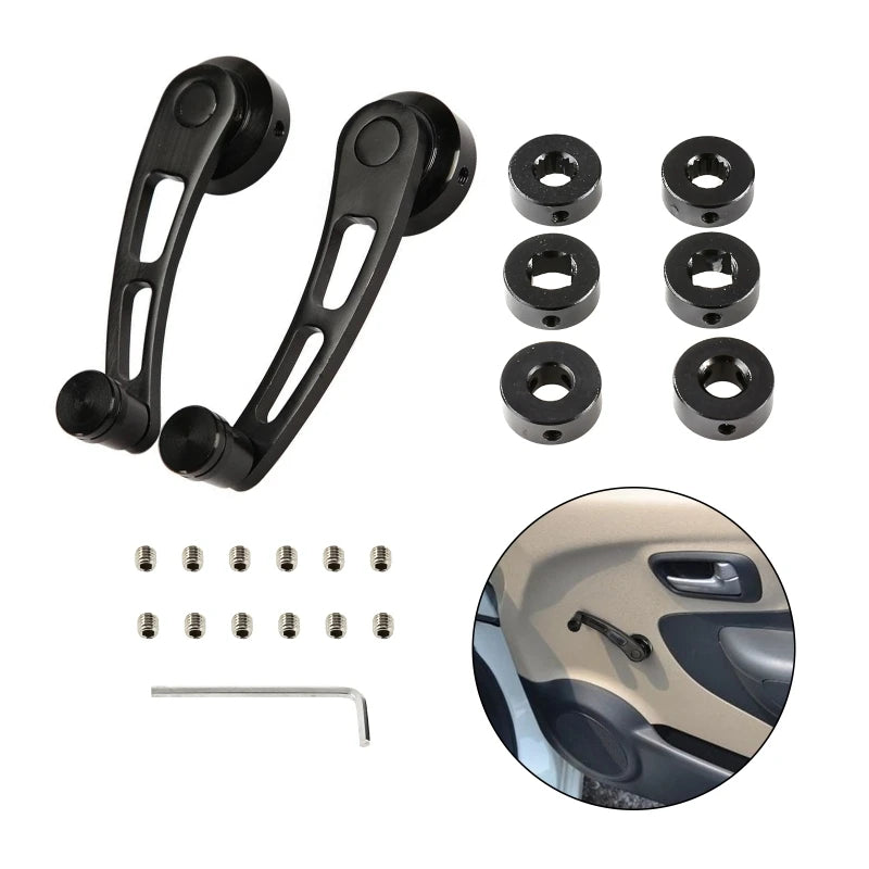 2Pcs/Set Universal Silver/Black Car Aluminum Alloy Window Rocker Handle Window Hand Crank Window Rocker Vue