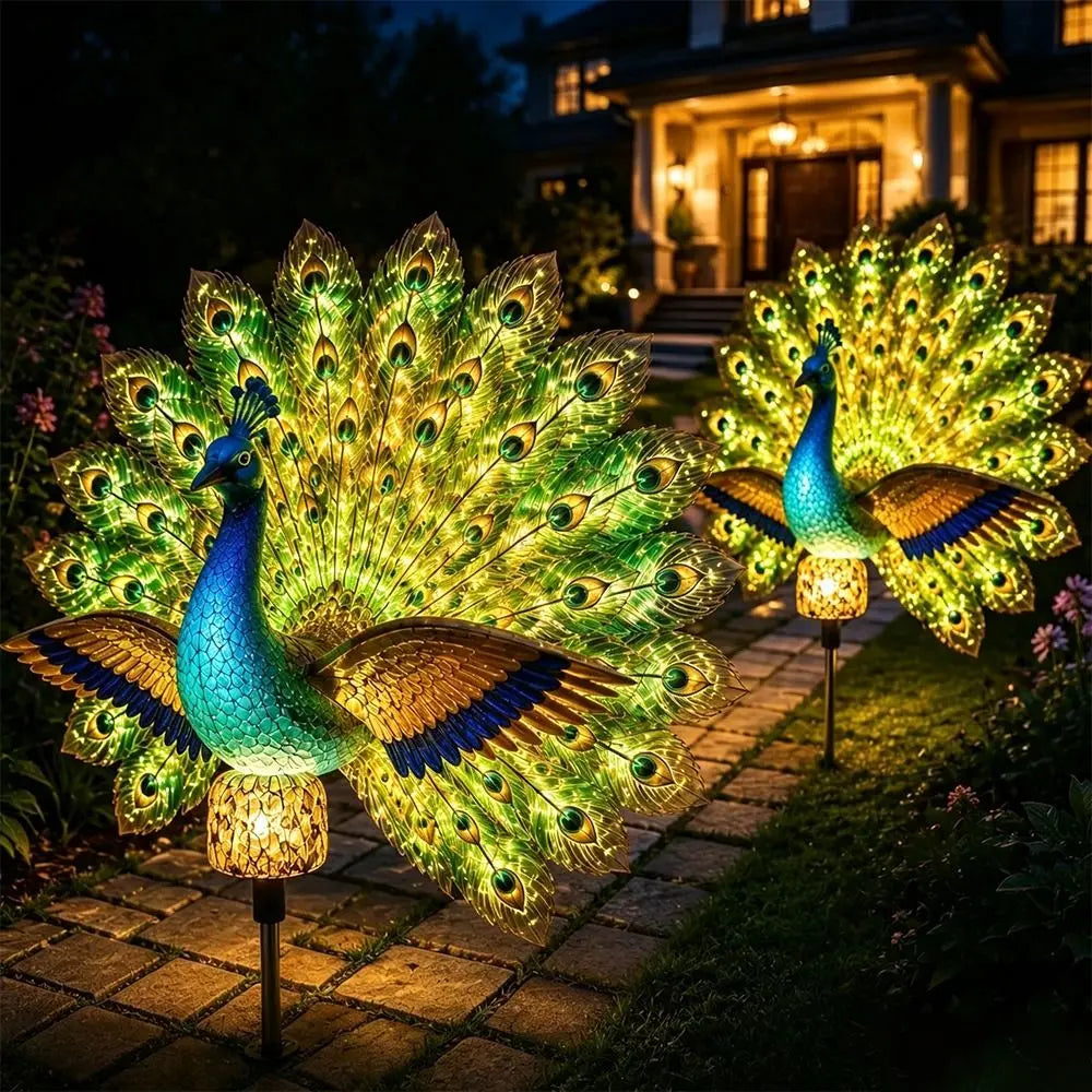 Waterproof Solar Garden Lights Resin Outdoor Statue Peacock Solar Stake Light Energy Saving Landscape LED Lights Vue